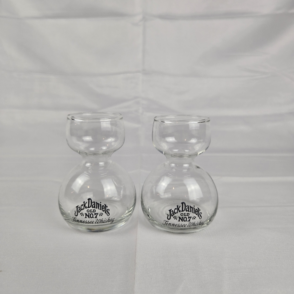 Jack Daniels Old No 7 Double Bubble Shot Chaser Jigger Glass Gentleman Lot Of 2